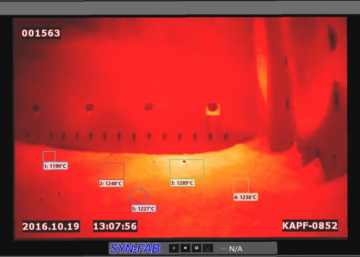 Inside of furnace with hot spots highlighted