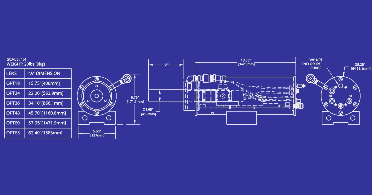 Technical engineering blueprint of a Syn-Fab Pyro-Viper high-temperature industrial camera enclosure.