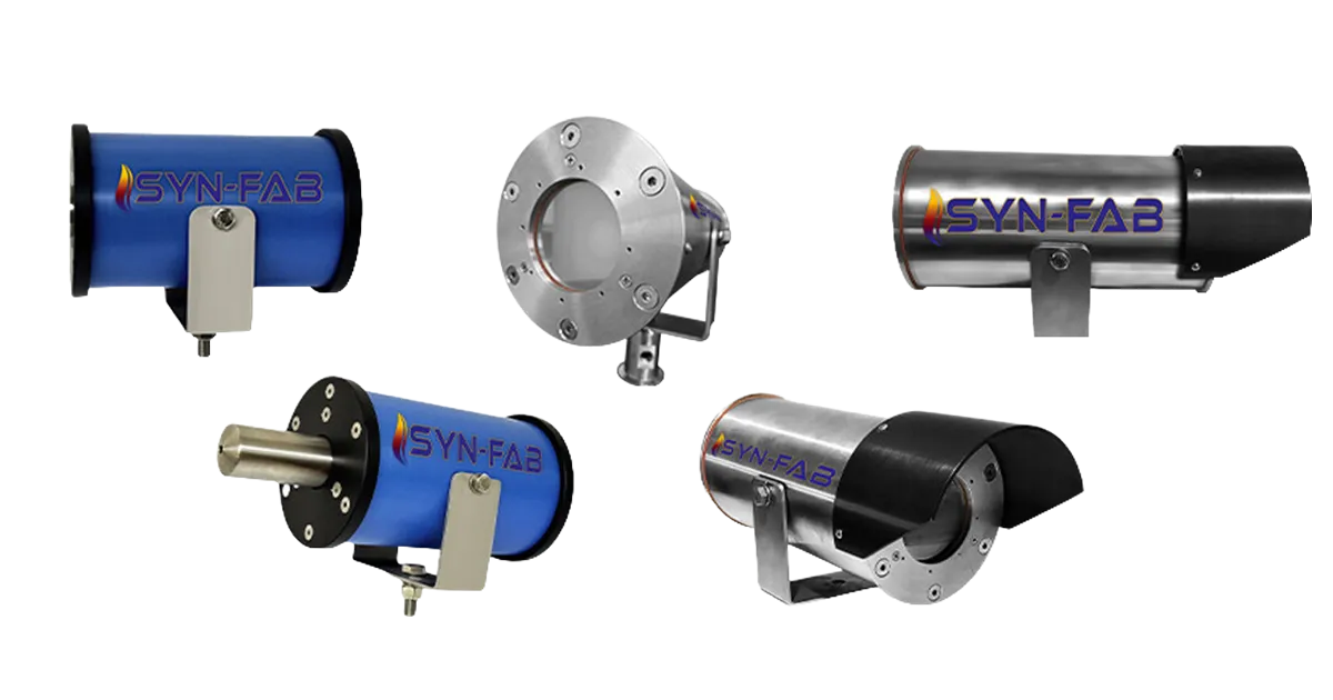 The Syn-Fab Sentinel series of rugged industrial process cameras, including the SF20, SF30, and SF36 models.