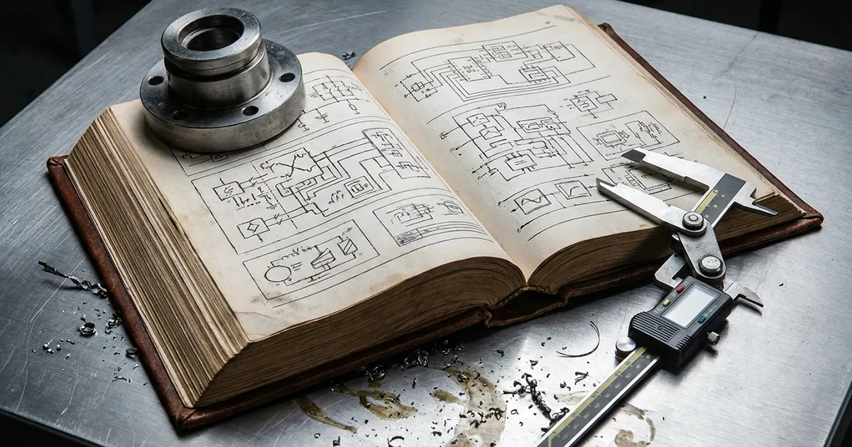 Open technical manual and engineering tools on a workbench for high-temperature camera support