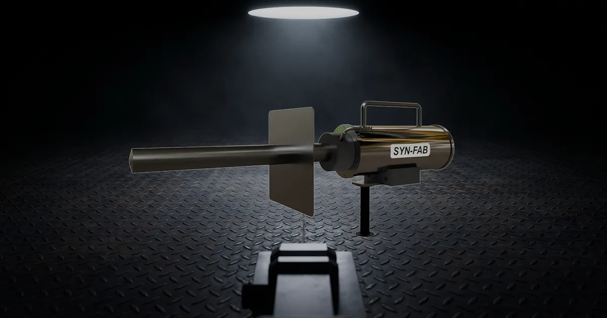 Syn-Fab Inc High temperature camera in portable configuration with blast shield and handle on black diamond plate background